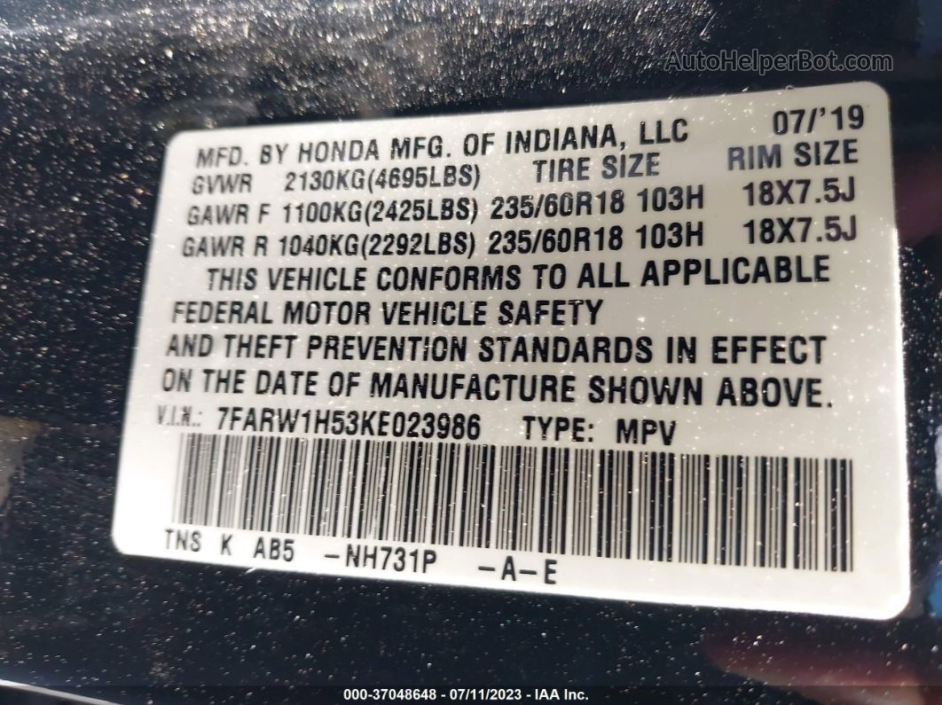 2019 Honda Cr-v Ex Black vin: 7FARW1H53KE023986