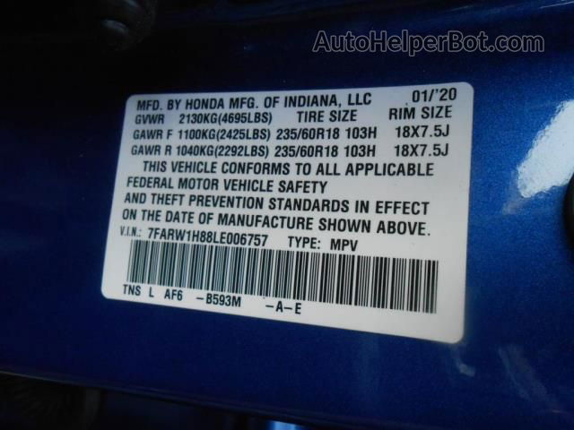 2020 Honda Cr-v Ex-l Blue vin: 7FARW1H88LE006757