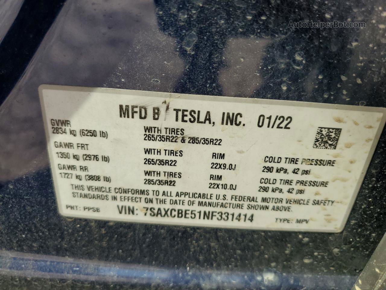 2022 Tesla Model X  Blue vin: 7SAXCBE51NF331414