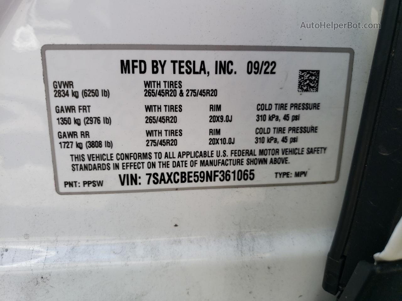 2022 Tesla Model X  White vin: 7SAXCBE59NF361065