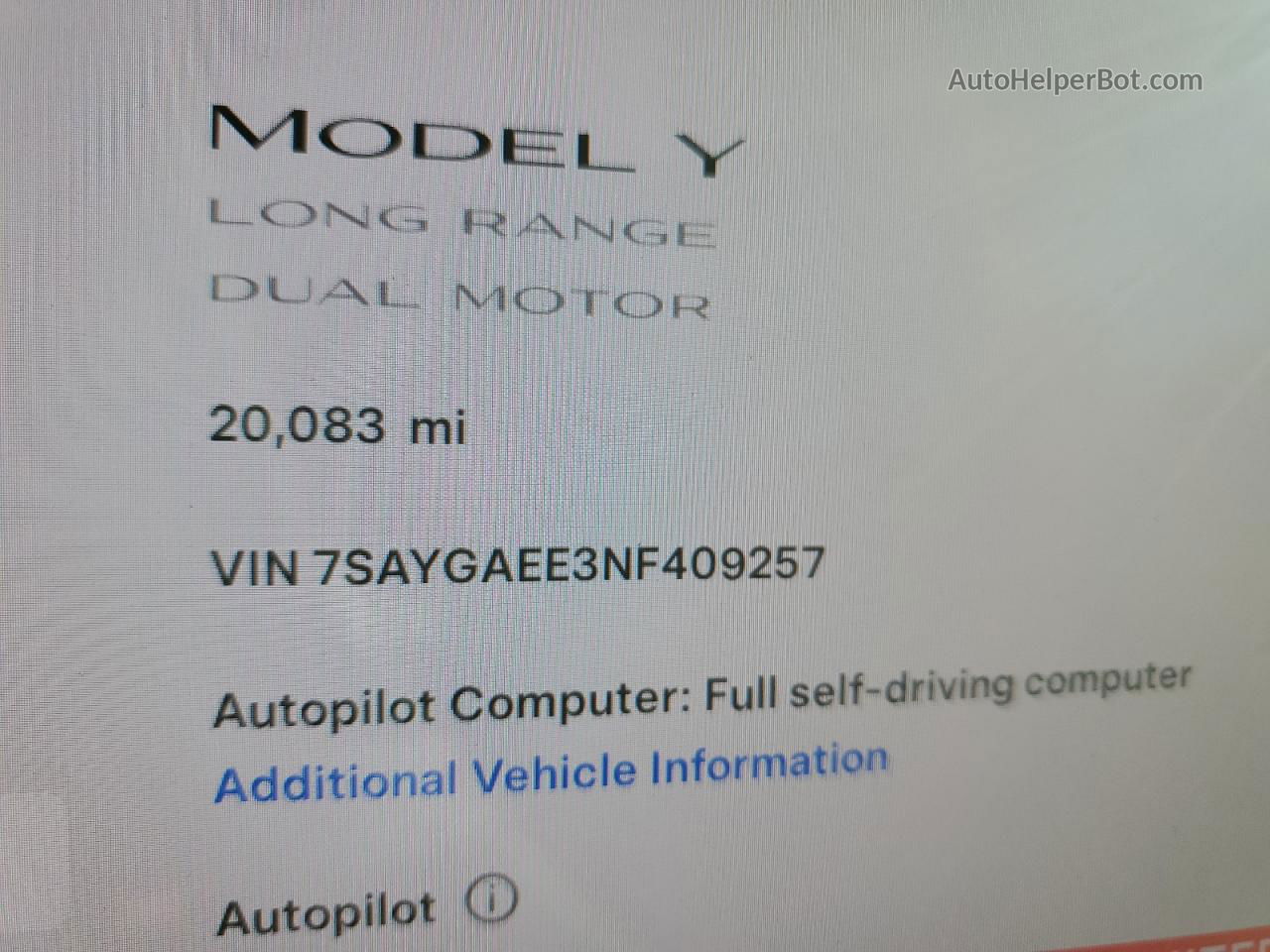 2022 Tesla Model Y  Blue vin: 7SAYGAEE3NF409257