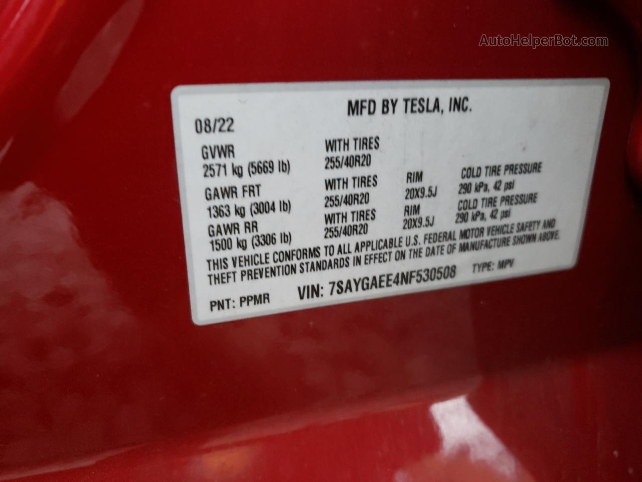 2022 Tesla Model Y  Red vin: 7SAYGAEE4NF530508