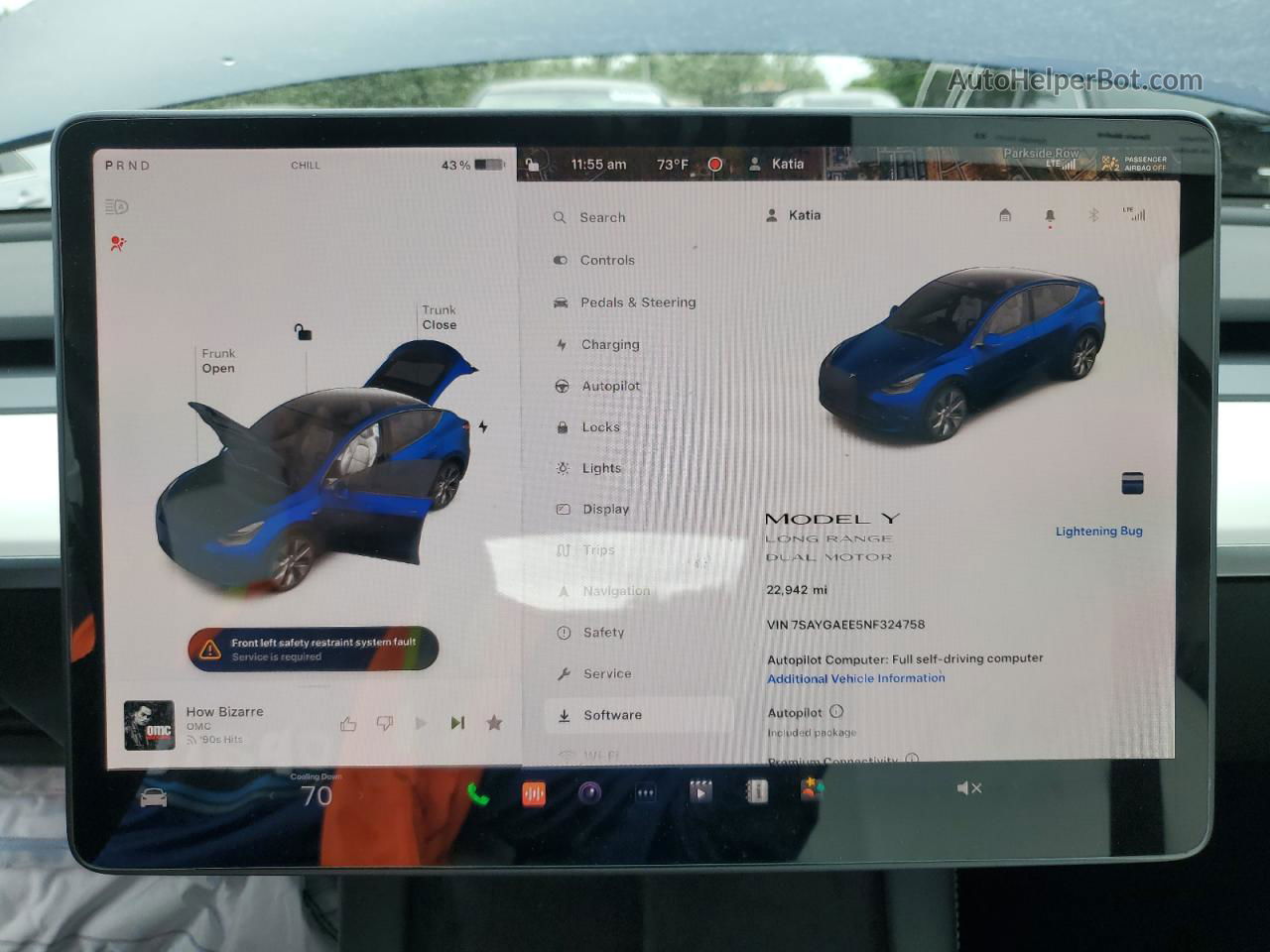 2022 Tesla Model Y  Blue vin: 7SAYGAEE5NF324758