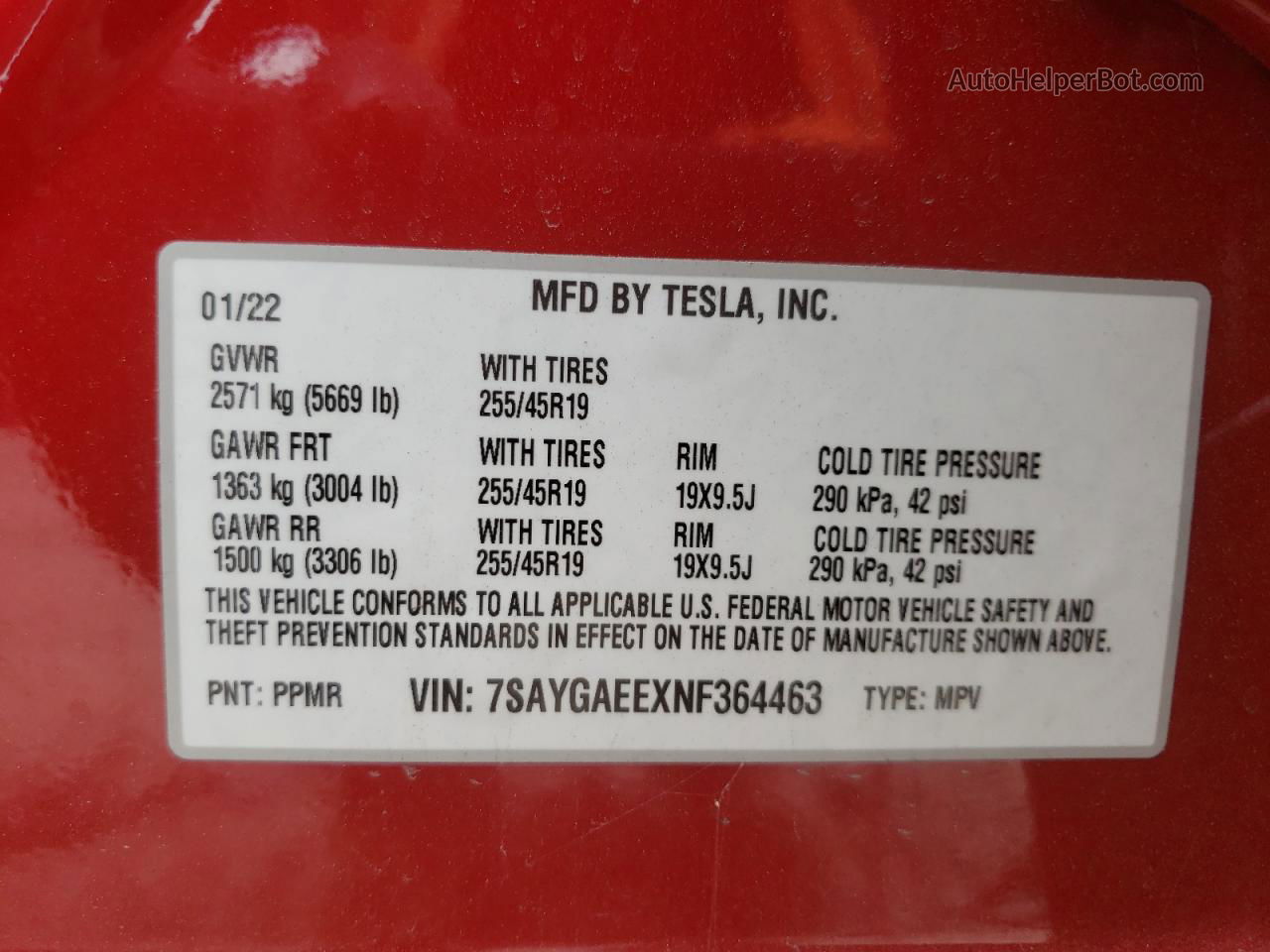 2022 Tesla Model Y  Red vin: 7SAYGAEEXNF364463