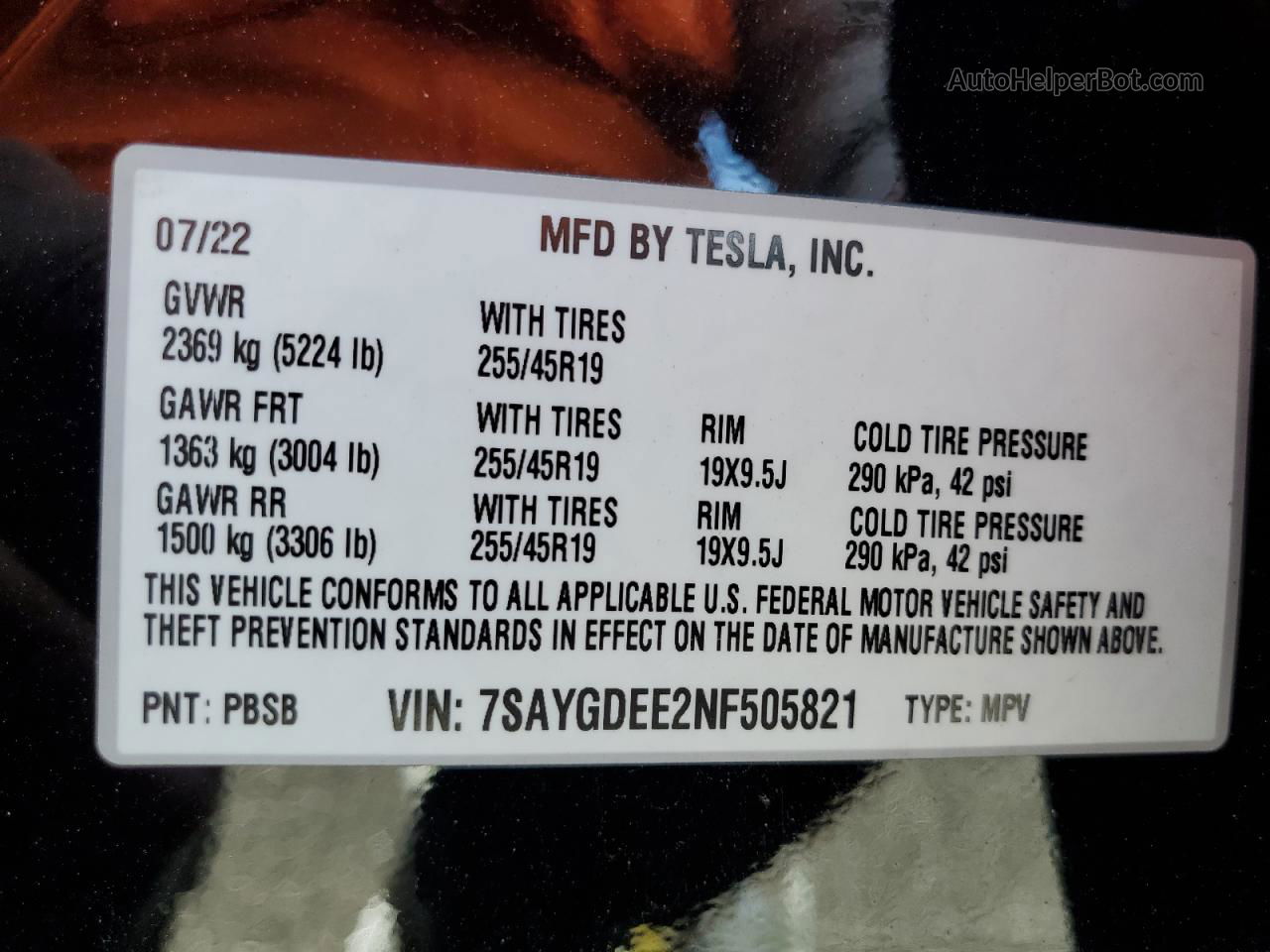 2022 Tesla Model Y  Black vin: 7SAYGDEE2NF505821