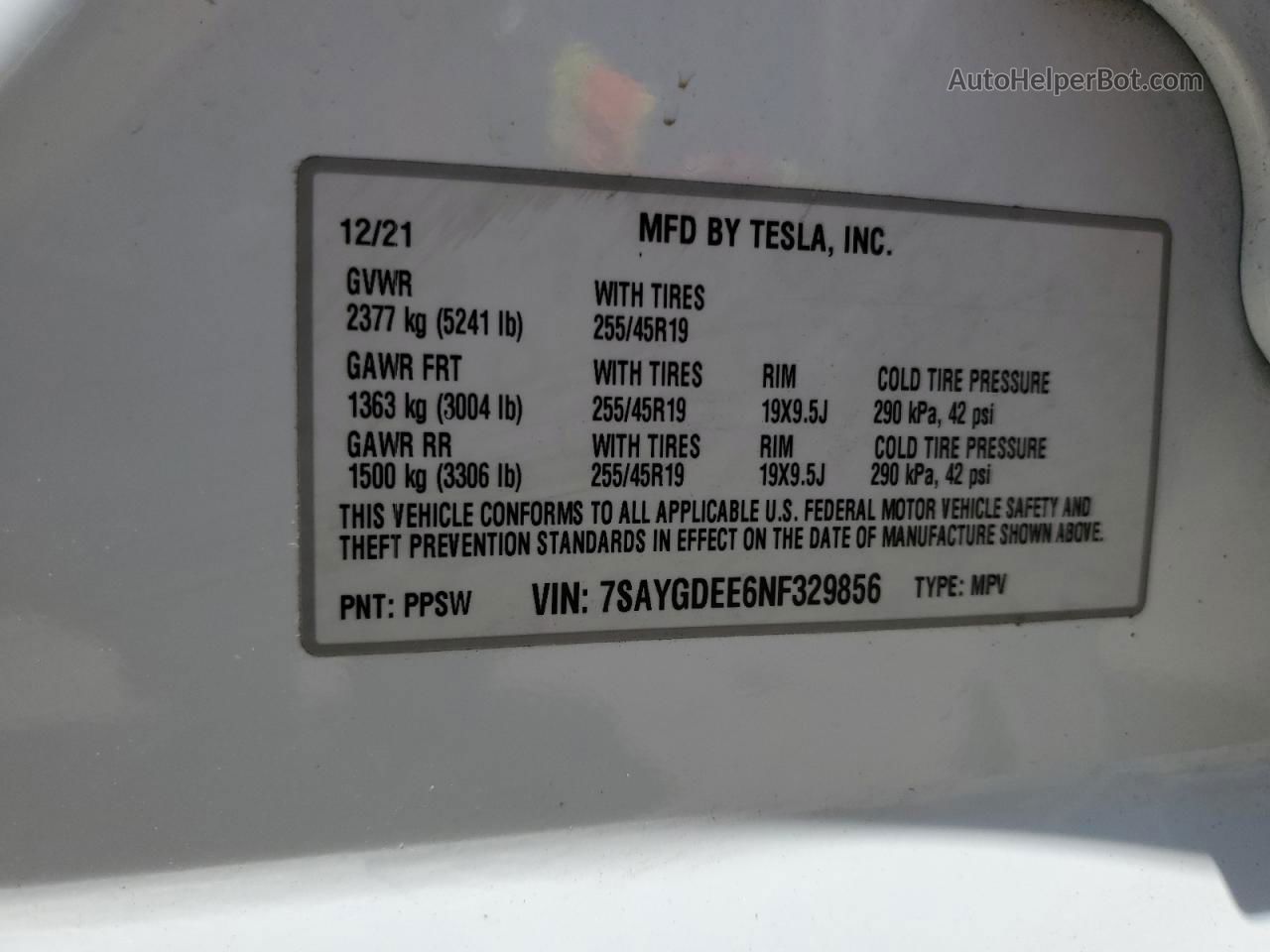 2022 Tesla Model Y  White vin: 7SAYGDEE6NF329856