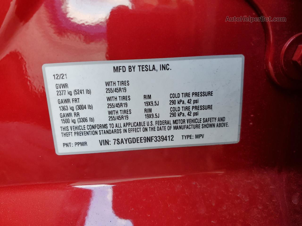 2022 Tesla Model Y  Red vin: 7SAYGDEE9NF339412