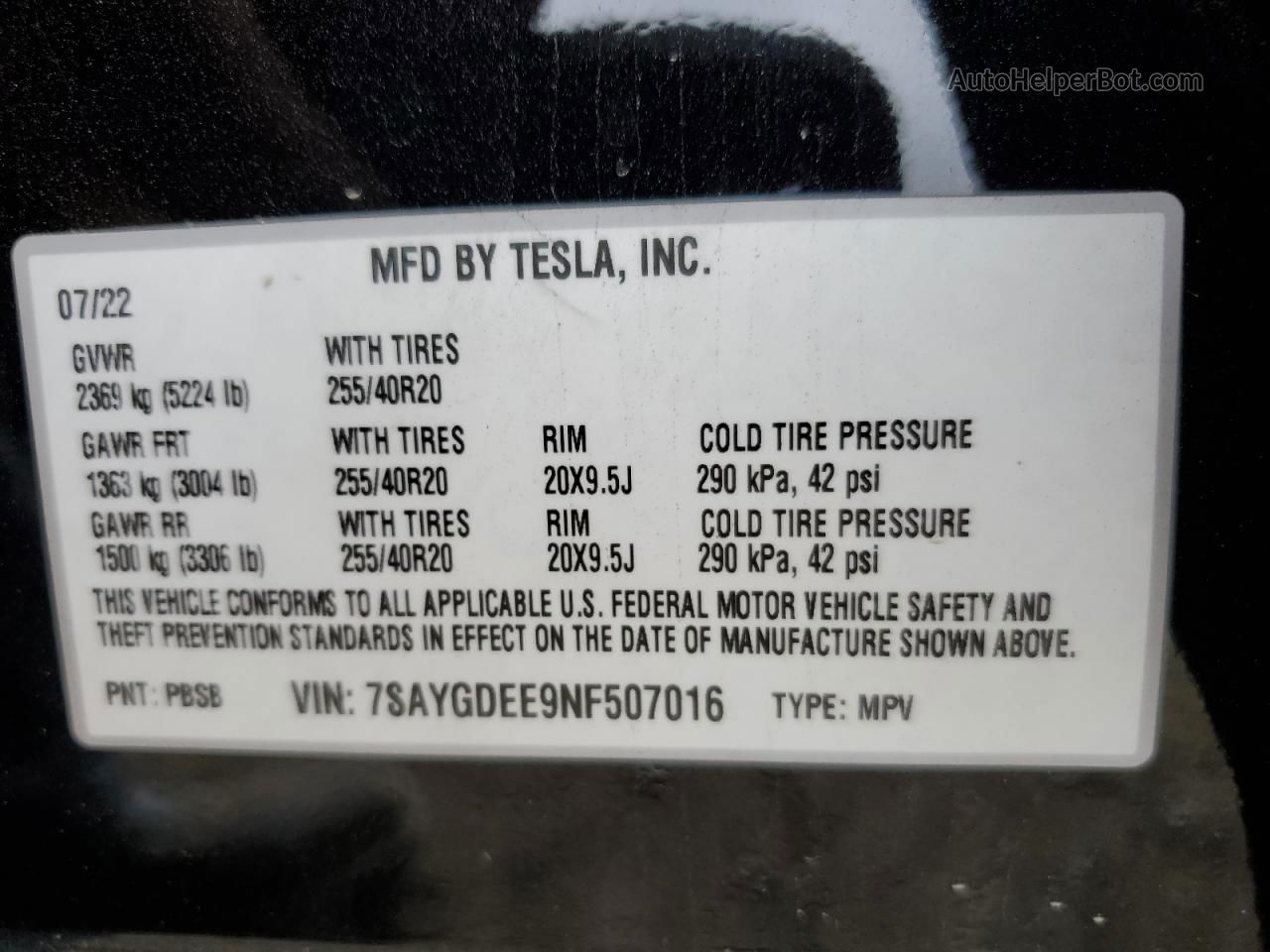 2022 Tesla Model Y  Черный vin: 7SAYGDEE9NF507016