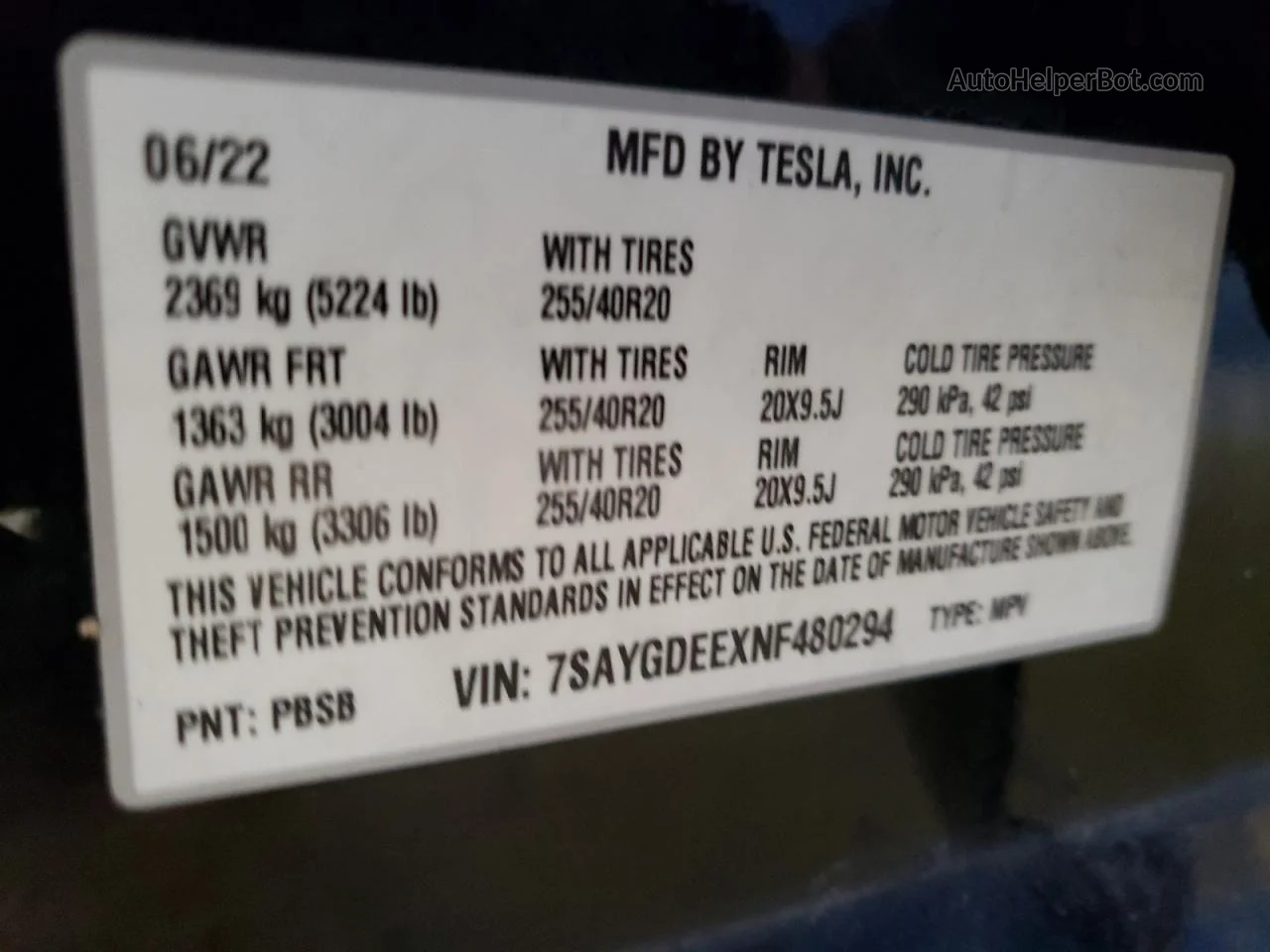 2022 Tesla Model Y  Black vin: 7SAYGDEEXNF480294