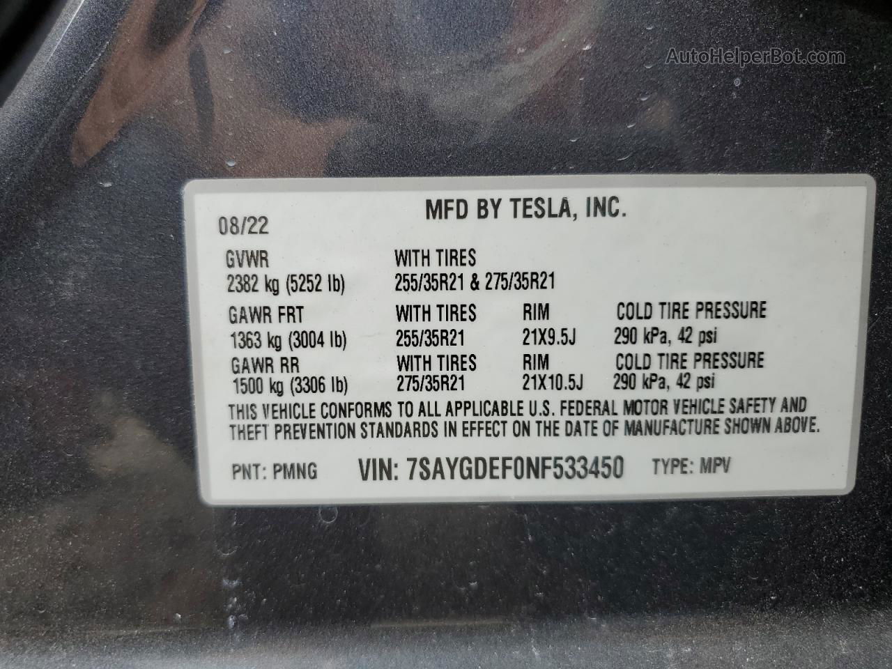 2022 Tesla Model Y  Угольный vin: 7SAYGDEF0NF533450