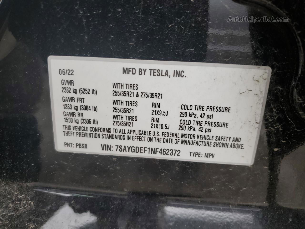 2022 Tesla Model Y  Black vin: 7SAYGDEF1NF462372