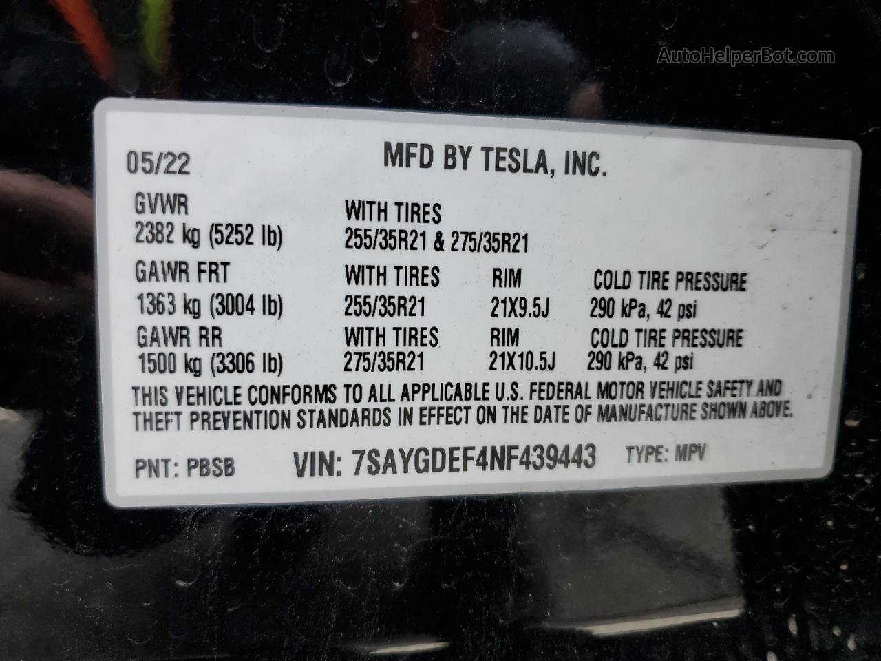 2022 Tesla Model Y  Black vin: 7SAYGDEF4NF439443