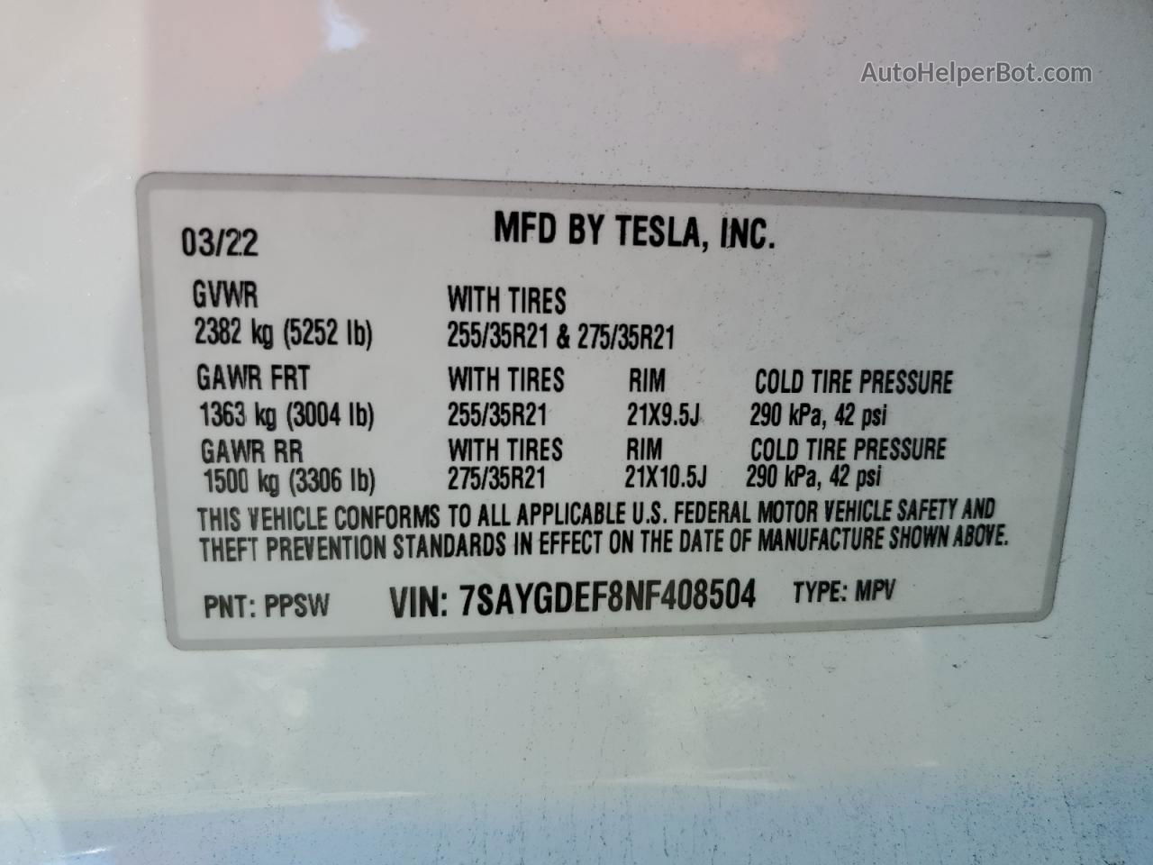 2022 Tesla Model Y  White vin: 7SAYGDEF8NF408504