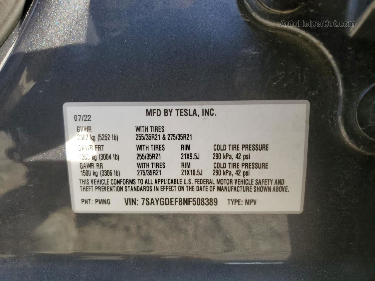 2022 Tesla Model Y  Charcoal vin: 7SAYGDEF8NF508389