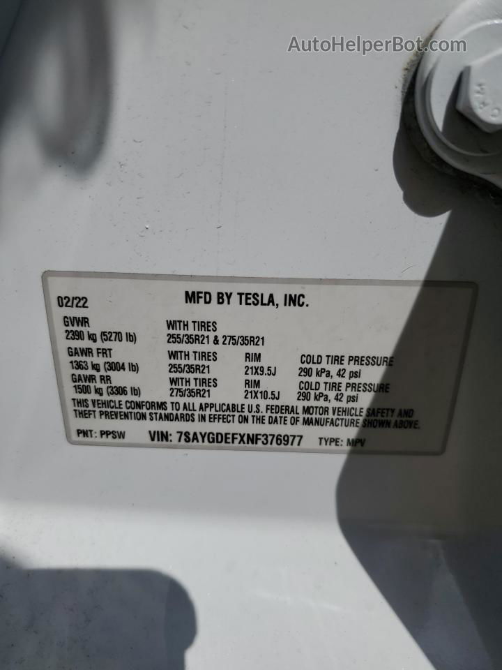 2022 Tesla Model Y  White vin: 7SAYGDEFXNF376977