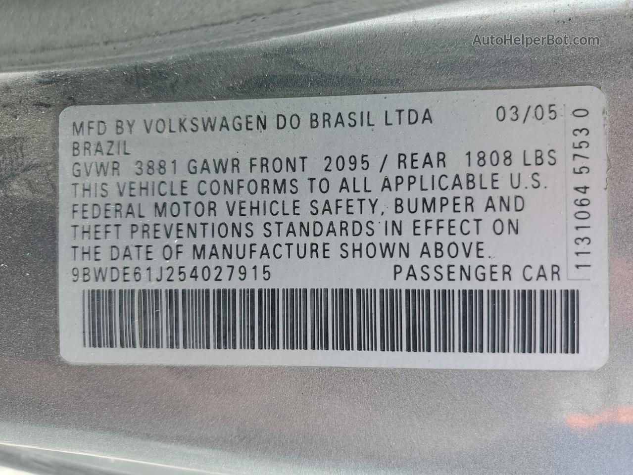 2005 Volkswagen Gti  Gray vin: 9BWDE61J254027915