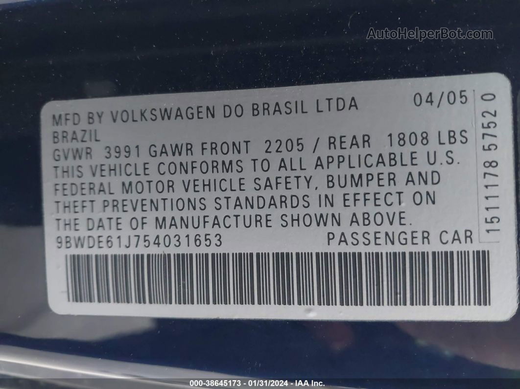 2005 Volkswagen Gti 1.8t Dark Blue vin: 9BWDE61J754031653