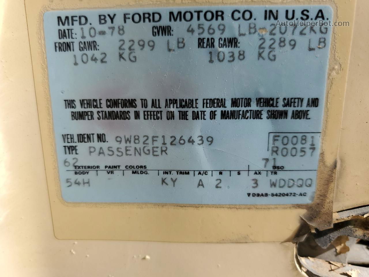 Price & History 1979 Ford Fairmont vin: 9W82F126439 | AutoHelperBot