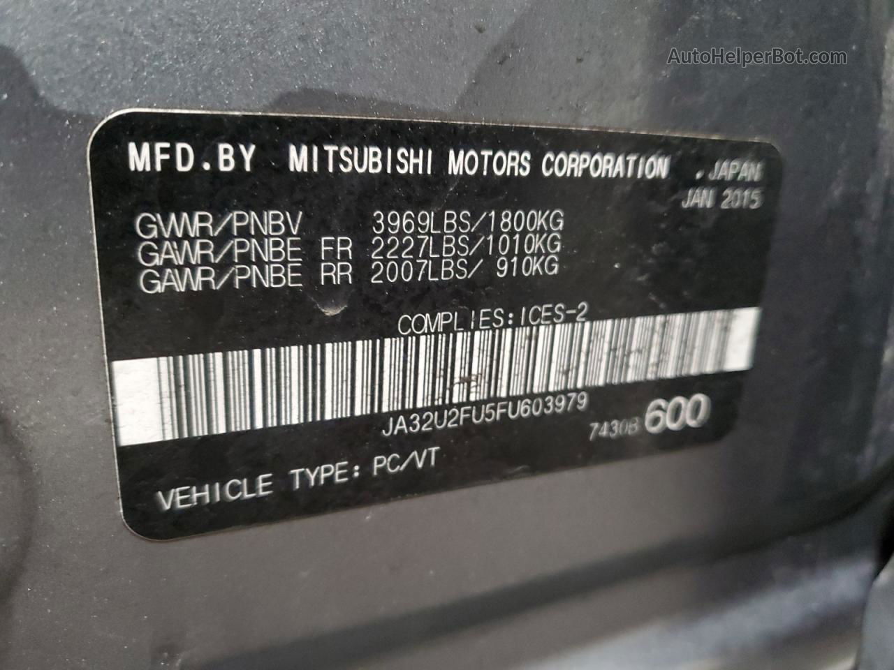 2015 Mitsubishi Lancer Es Gray vin: JA32U2FU5FU603979