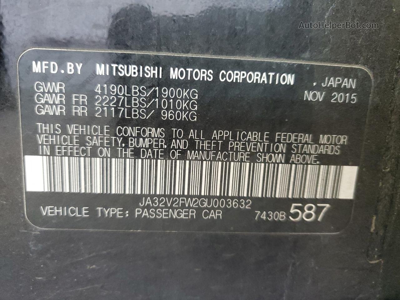2016 Mitsubishi Lancer Es Черный vin: JA32V2FW2GU003632