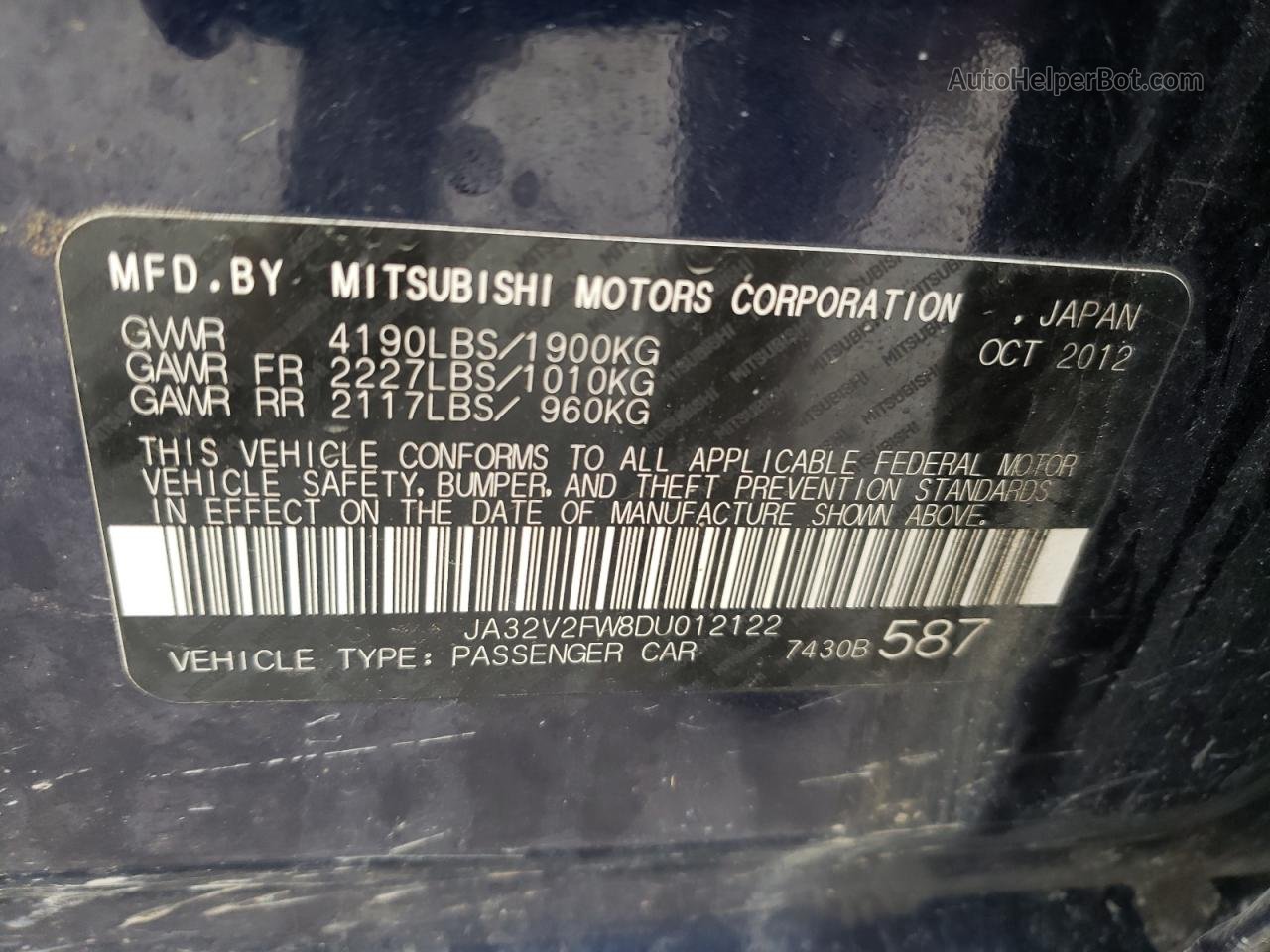 2013 Mitsubishi Lancer Se Blue vin: JA32V2FW8DU012122