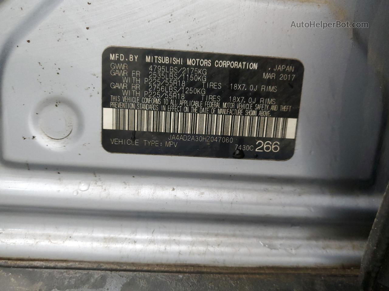 2017 Mitsubishi Outlander Es Silver vin: JA4AD2A30HZ047060