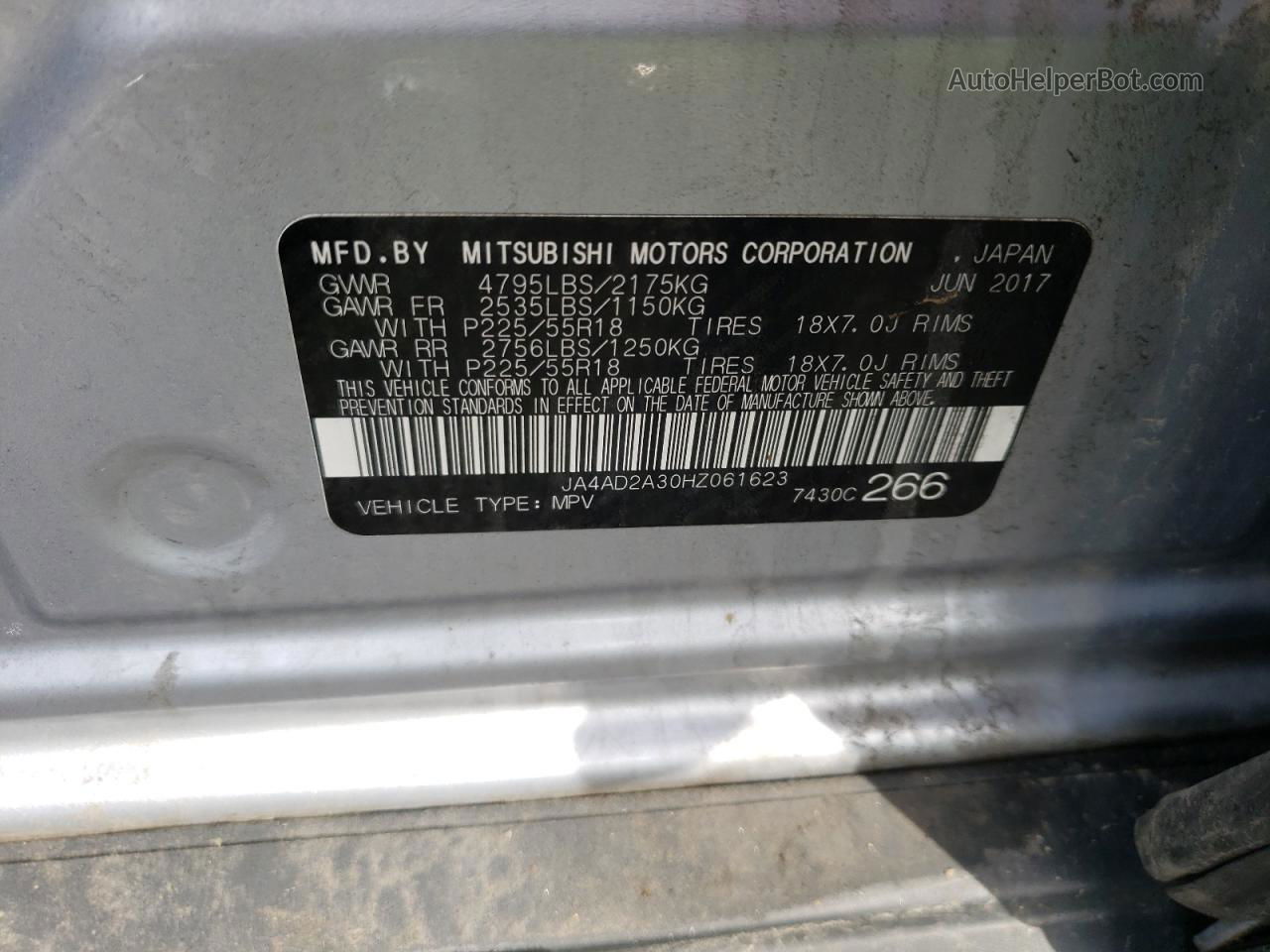 2017 Mitsubishi Outlander Es Silver vin: JA4AD2A30HZ061623