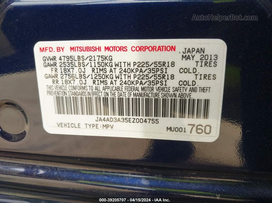 2014 Mitsubishi Outlander Se Синий vin: JA4AD3A35EZ004755