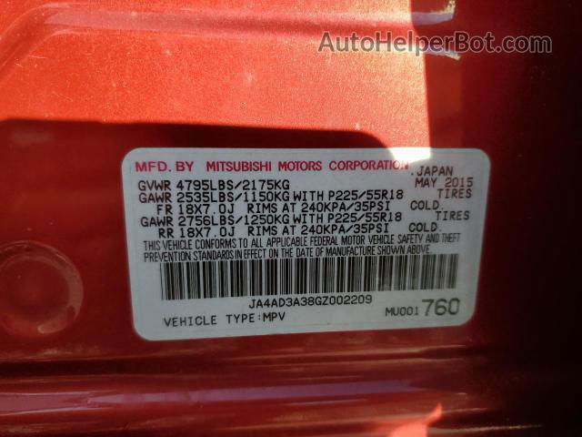 2016 Mitsubishi Outlander Se Красный vin: JA4AD3A38GZ002209