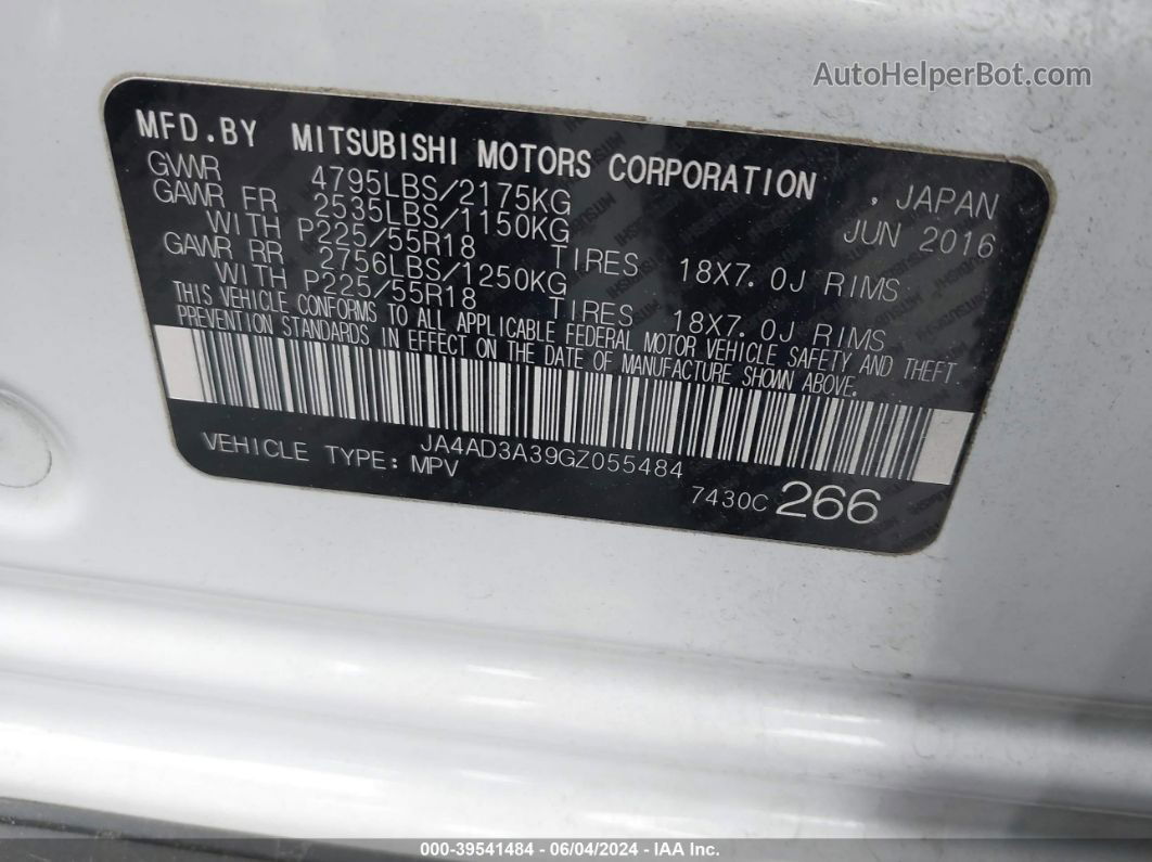 2016 Mitsubishi Outlander Se Белый vin: JA4AD3A39GZ055484