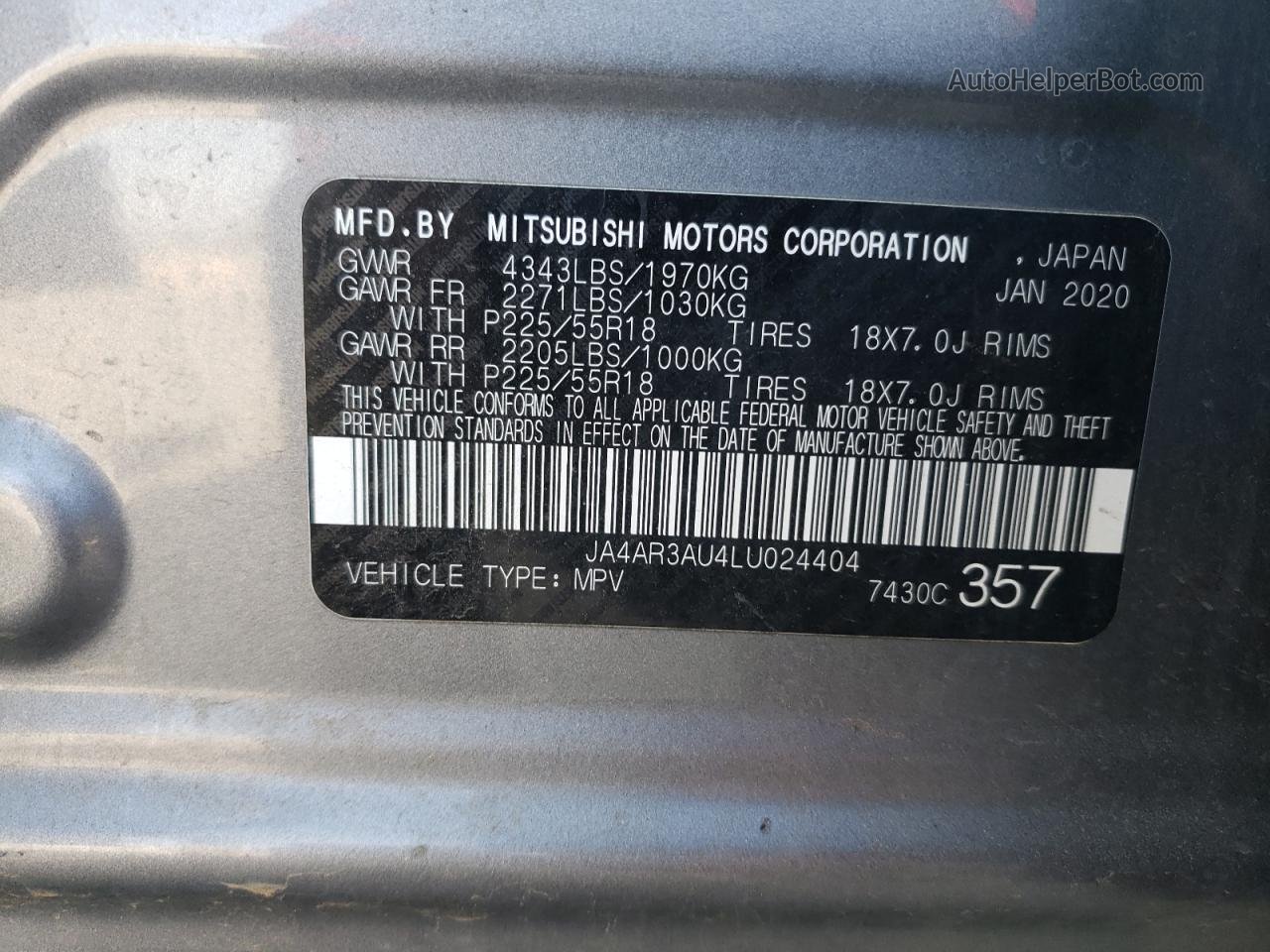 2020 Mitsubishi Outlander Sport Es Gray vin: JA4AR3AU4LU024404