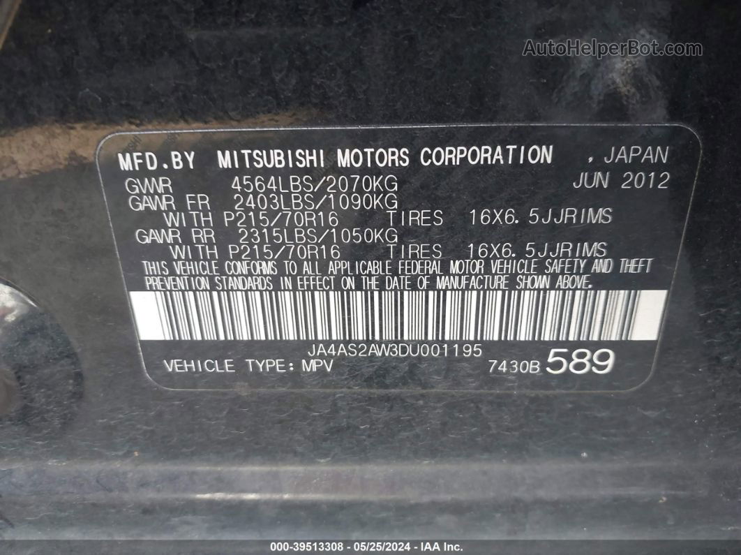 2013 Mitsubishi Outlander Es Black vin: JA4AS2AW3DU001195