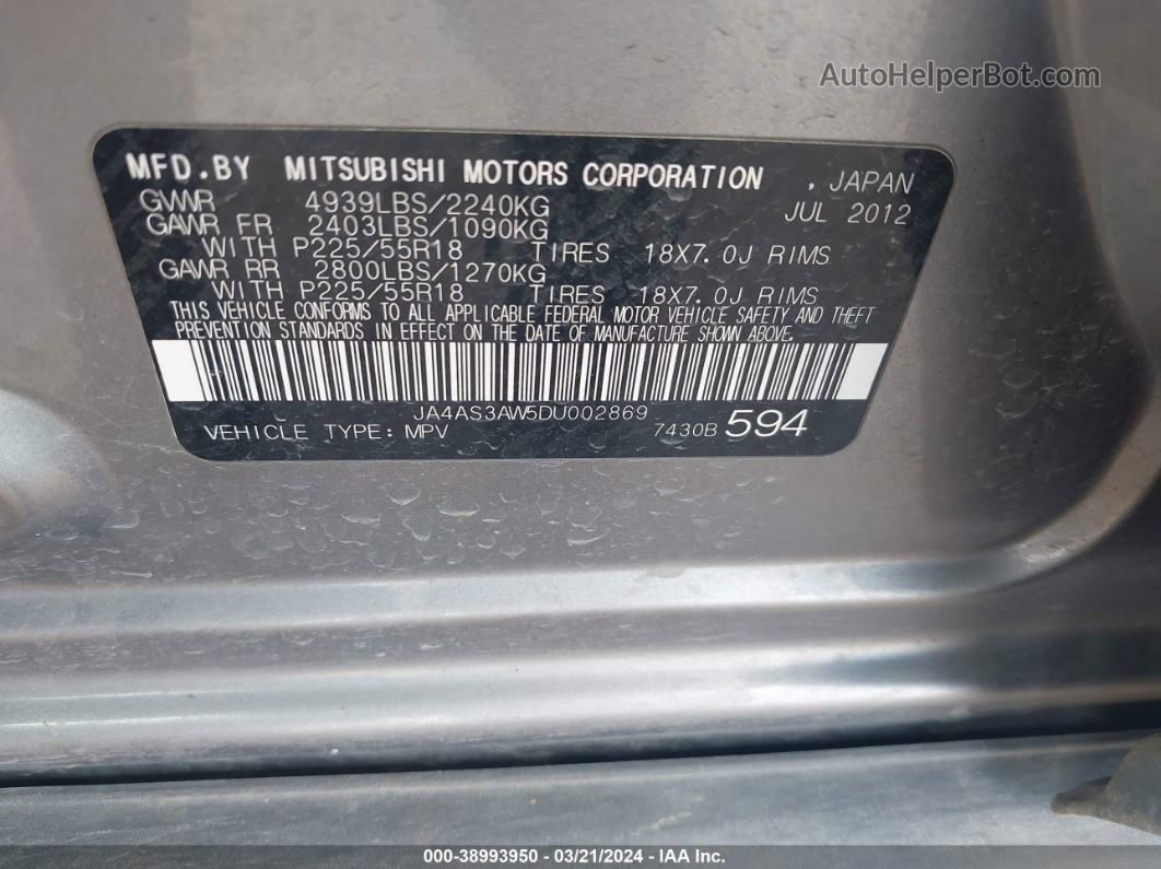 2013 Mitsubishi Outlander Se Silver vin: JA4AS3AW5DU002869