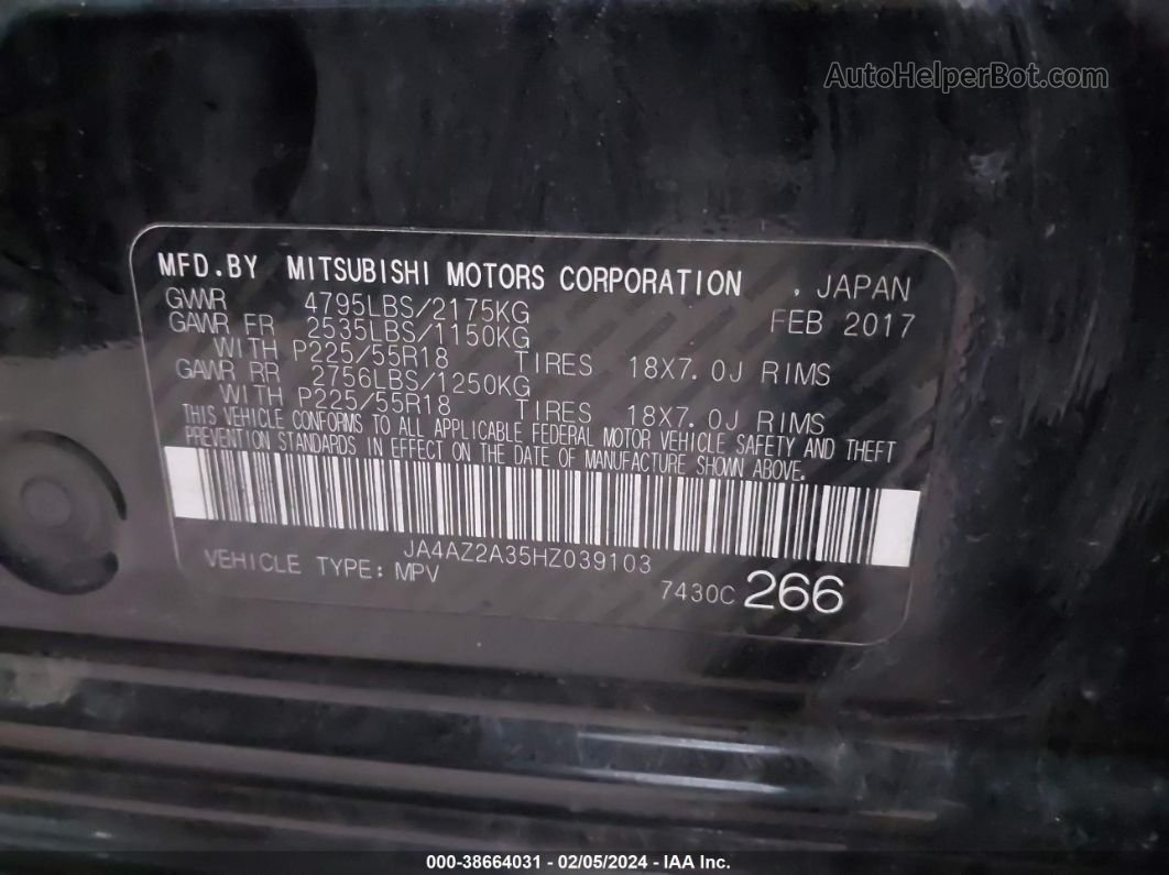 2017 Mitsubishi Outlander Es Черный vin: JA4AZ2A35HZ039103
