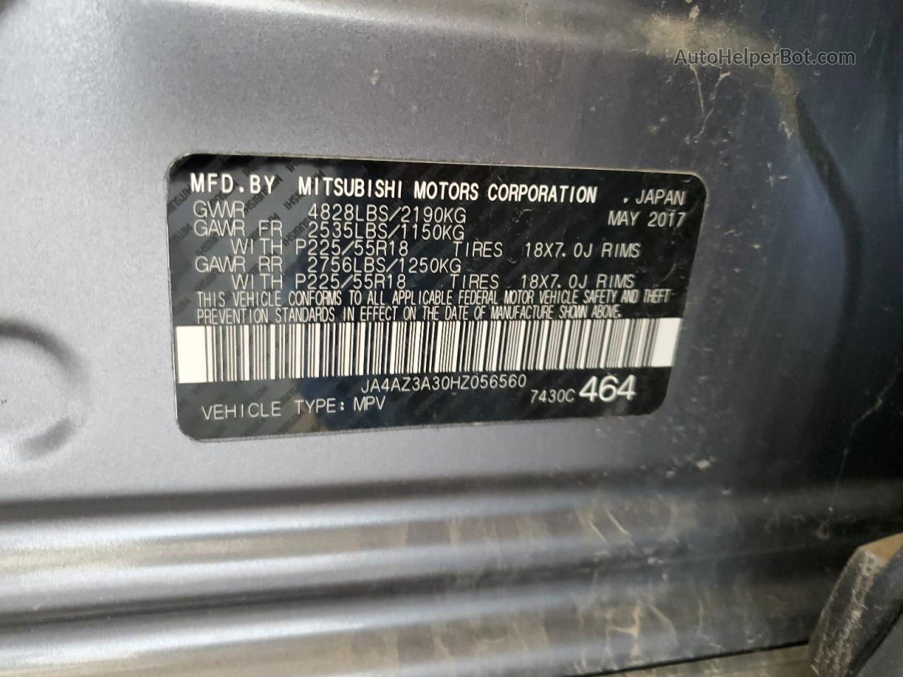 2017 Mitsubishi Outlander Se Gray vin: JA4AZ3A30HZ056560