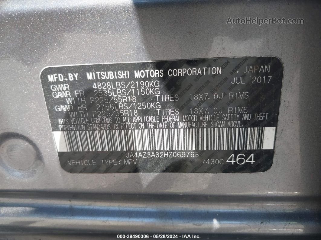 2017 Mitsubishi Outlander Sel Gray vin: JA4AZ3A32HZ069763
