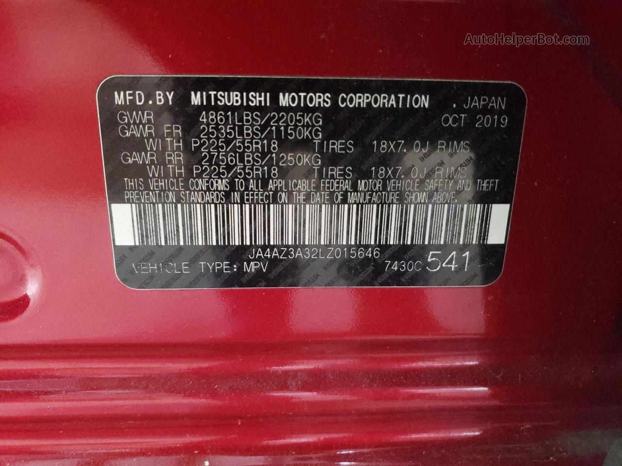 2020 Mitsubishi Outlander Se Red vin: JA4AZ3A32LZ015646