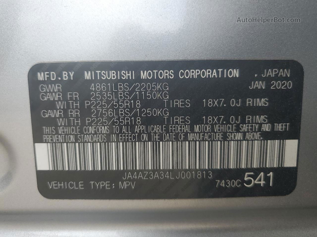 2020 Mitsubishi Outlander Se Silver vin: JA4AZ3A34LJ001813