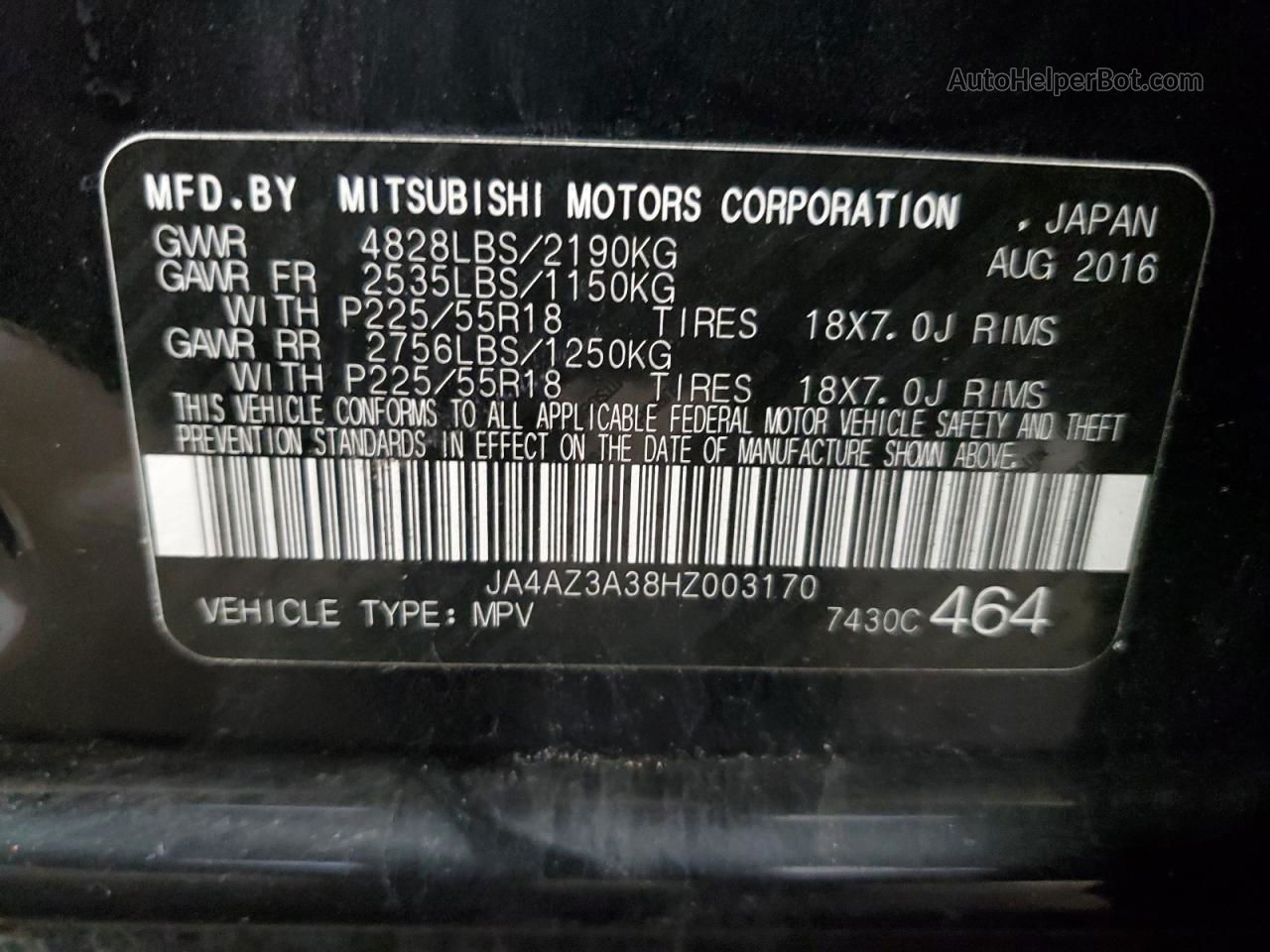 2017 Mitsubishi Outlander Se Черный vin: JA4AZ3A38HZ003170