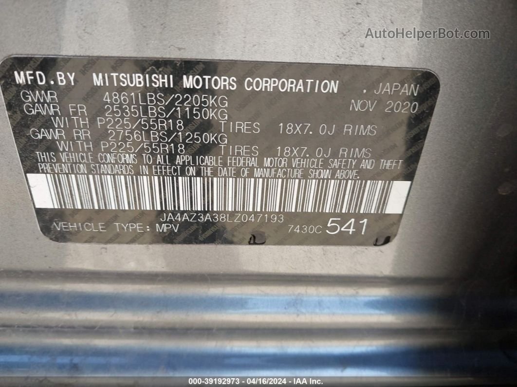 2020 Mitsubishi Outlander Es 2.4 S-awc/le 2.4 S-awc/se 2.4 S-awc/sel 2.4 S-awc/sp 2.4 S-awc Серый vin: JA4AZ3A38LZ047193