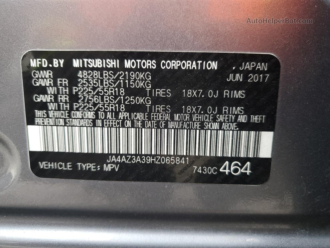 2017 Mitsubishi Outlander Se Silver vin: JA4AZ3A39HZ065841
