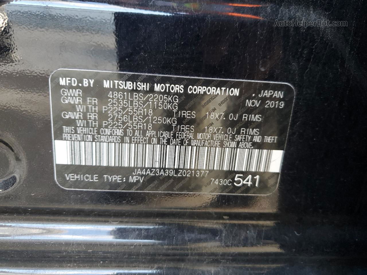 2020 Mitsubishi Outlander Se Black vin: JA4AZ3A39LZ021377