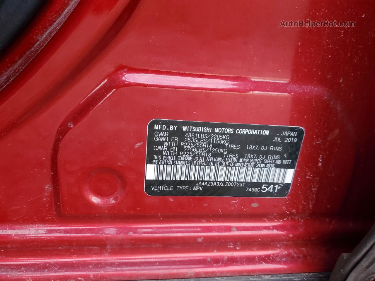 2020 Mitsubishi Outlander Se Red vin: JA4AZ3A3XLZ007231