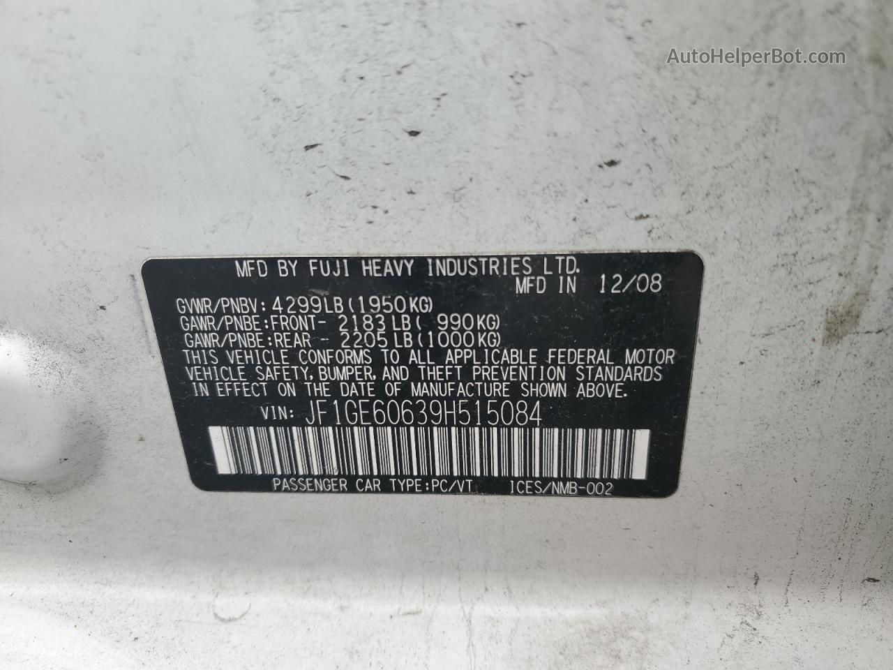 2009 Subaru Impreza 2.5i Premium White vin: JF1GE60639H515084