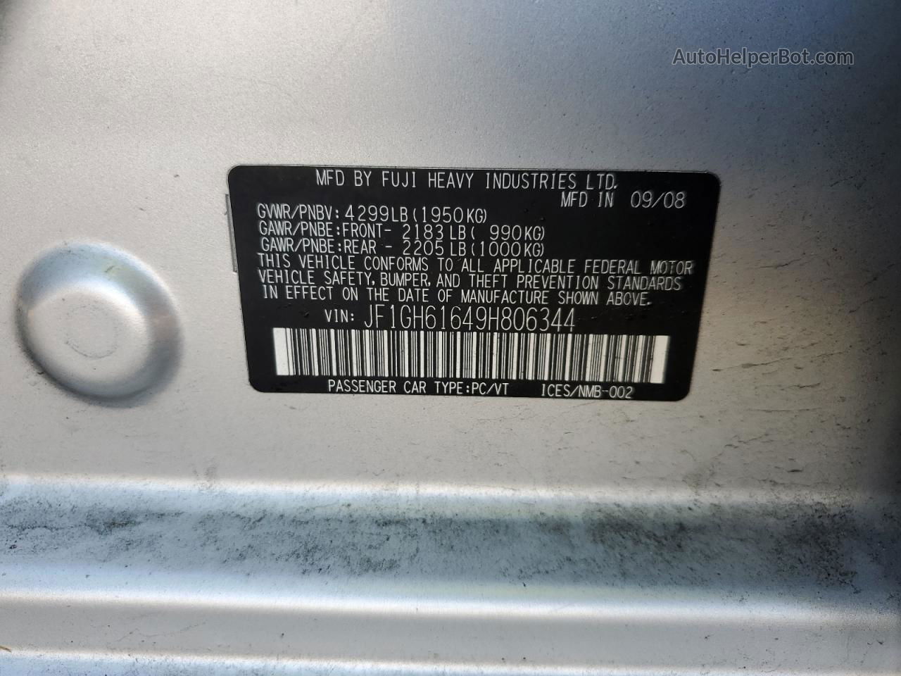 2009 Subaru Impreza 2.5i Silver vin: JF1GH61649H806344