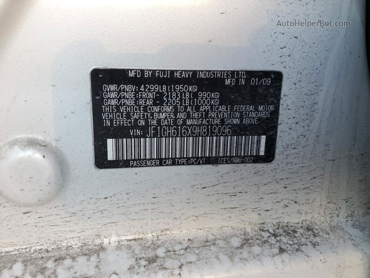 2009 Subaru Impreza 2.5i White vin: JF1GH616X9H819096