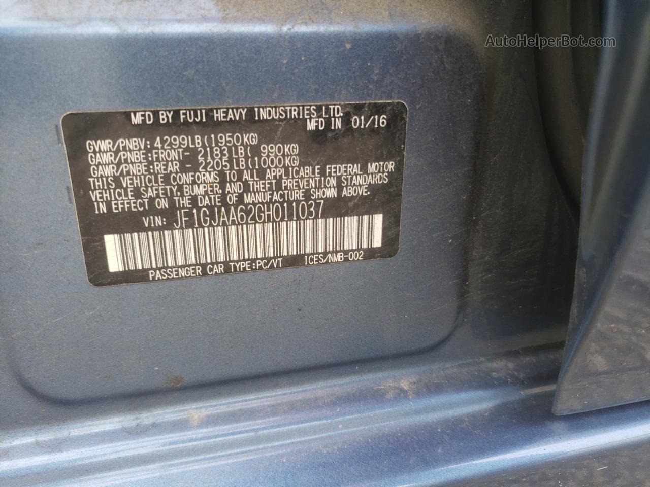 2016 Subaru Impreza  Blue vin: JF1GJAA62GH011037