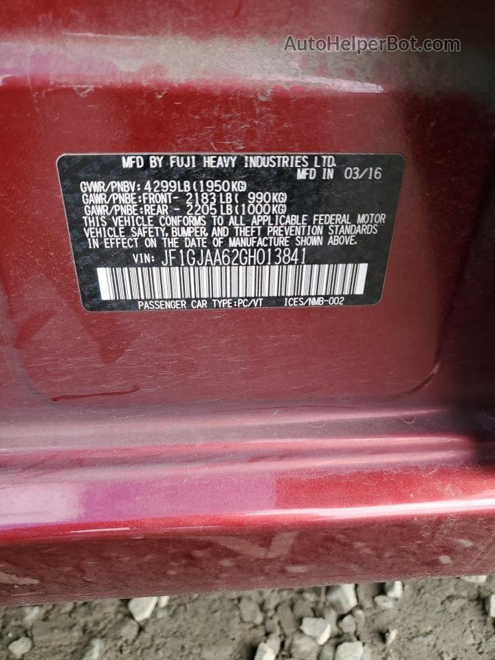 2016 Subaru Impreza  Красный vin: JF1GJAA62GH013841