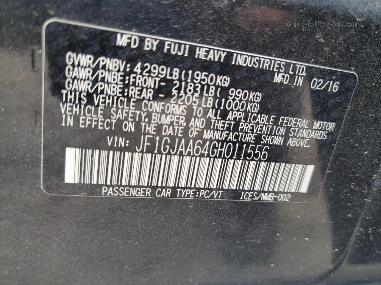 2016 Subaru Impreza  Черный vin: JF1GJAA64GH011556