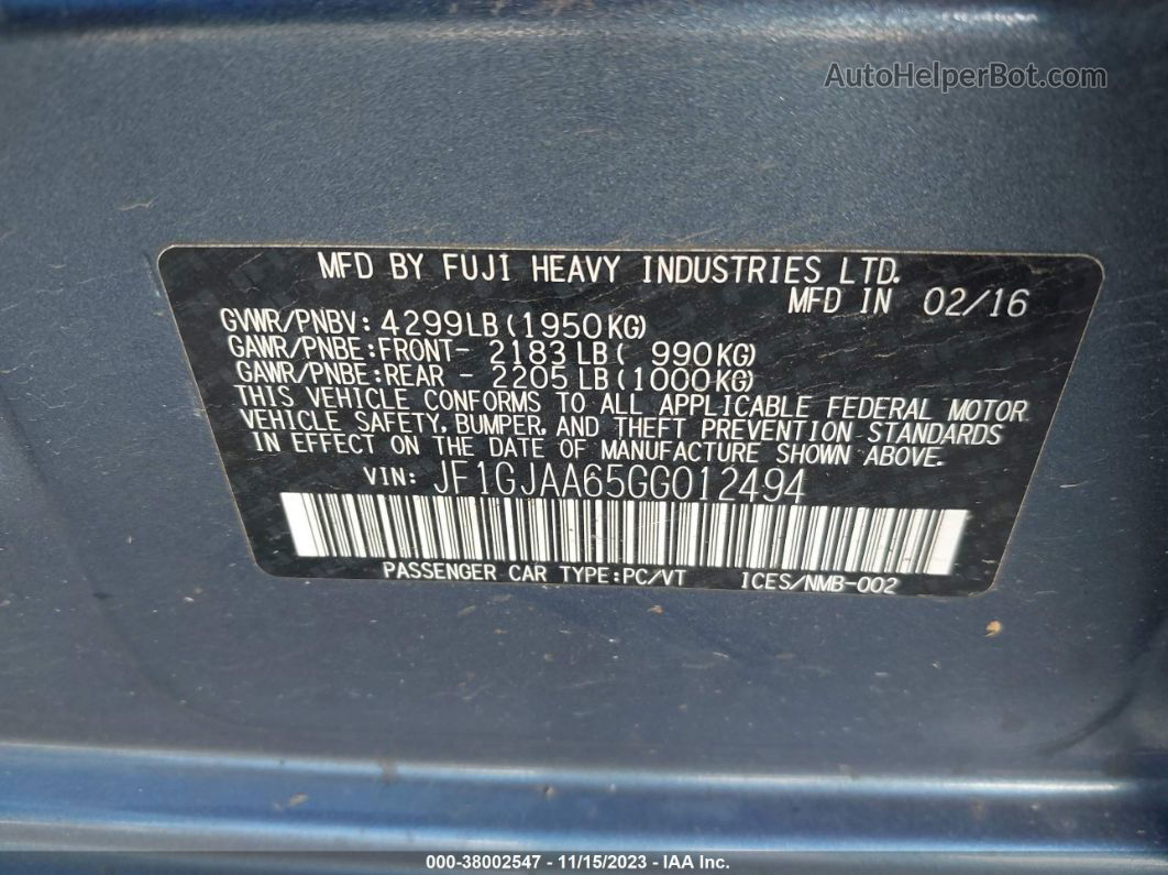 2016 Subaru Impreza 2.0i Синий vin: JF1GJAA65GG012494